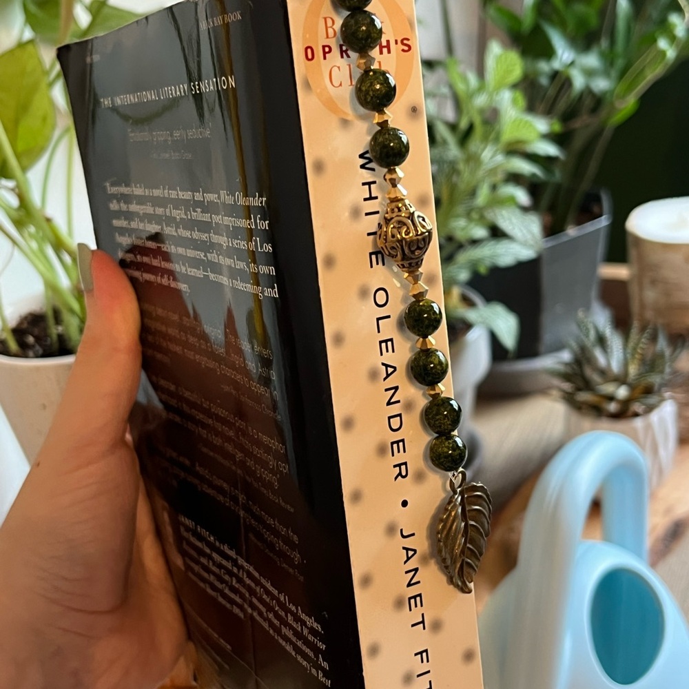 Green Beaded Leaf Bookmark
